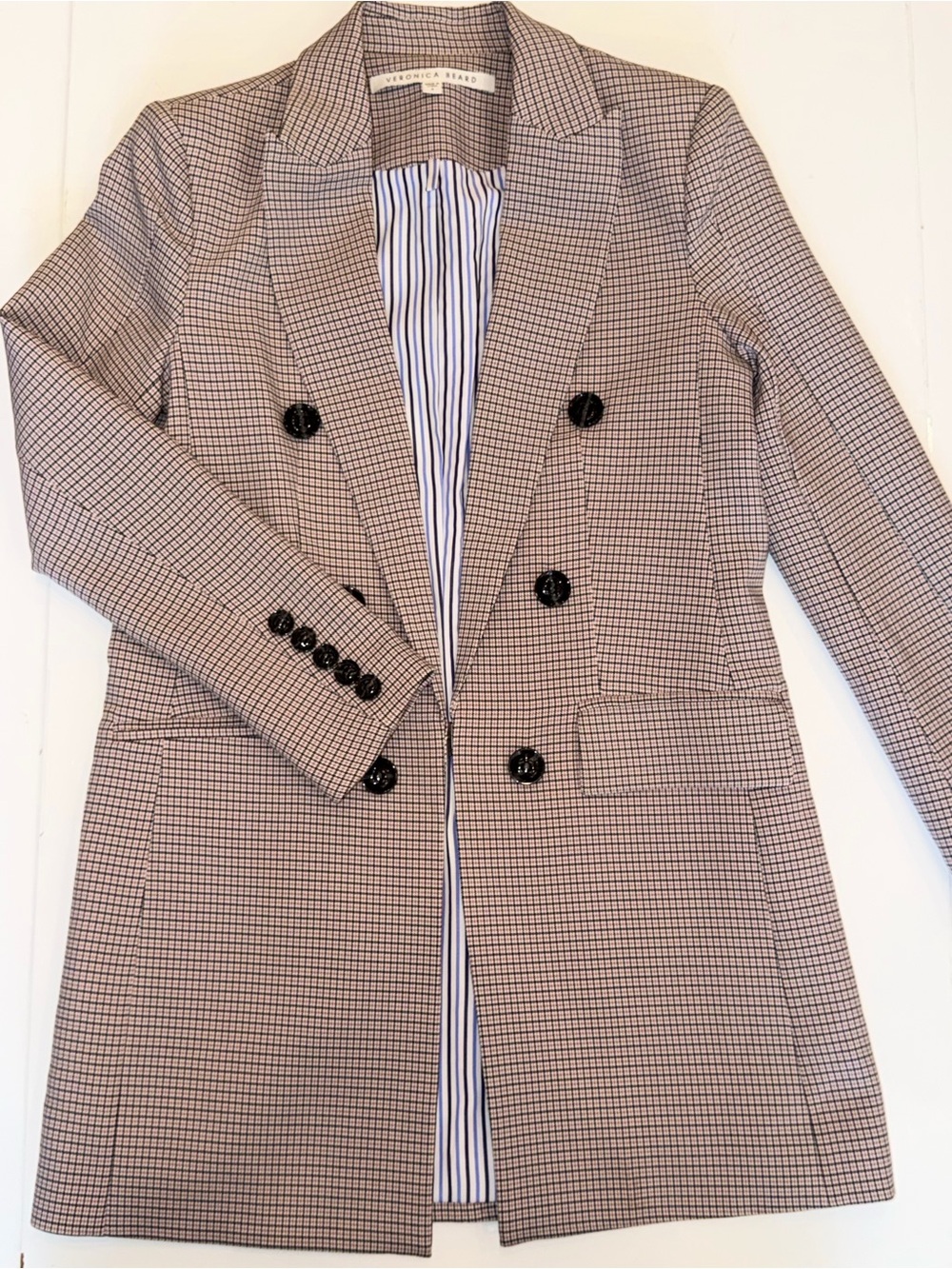 Veronica Beard Tan Glen Plaid Double-Breasted Blazer